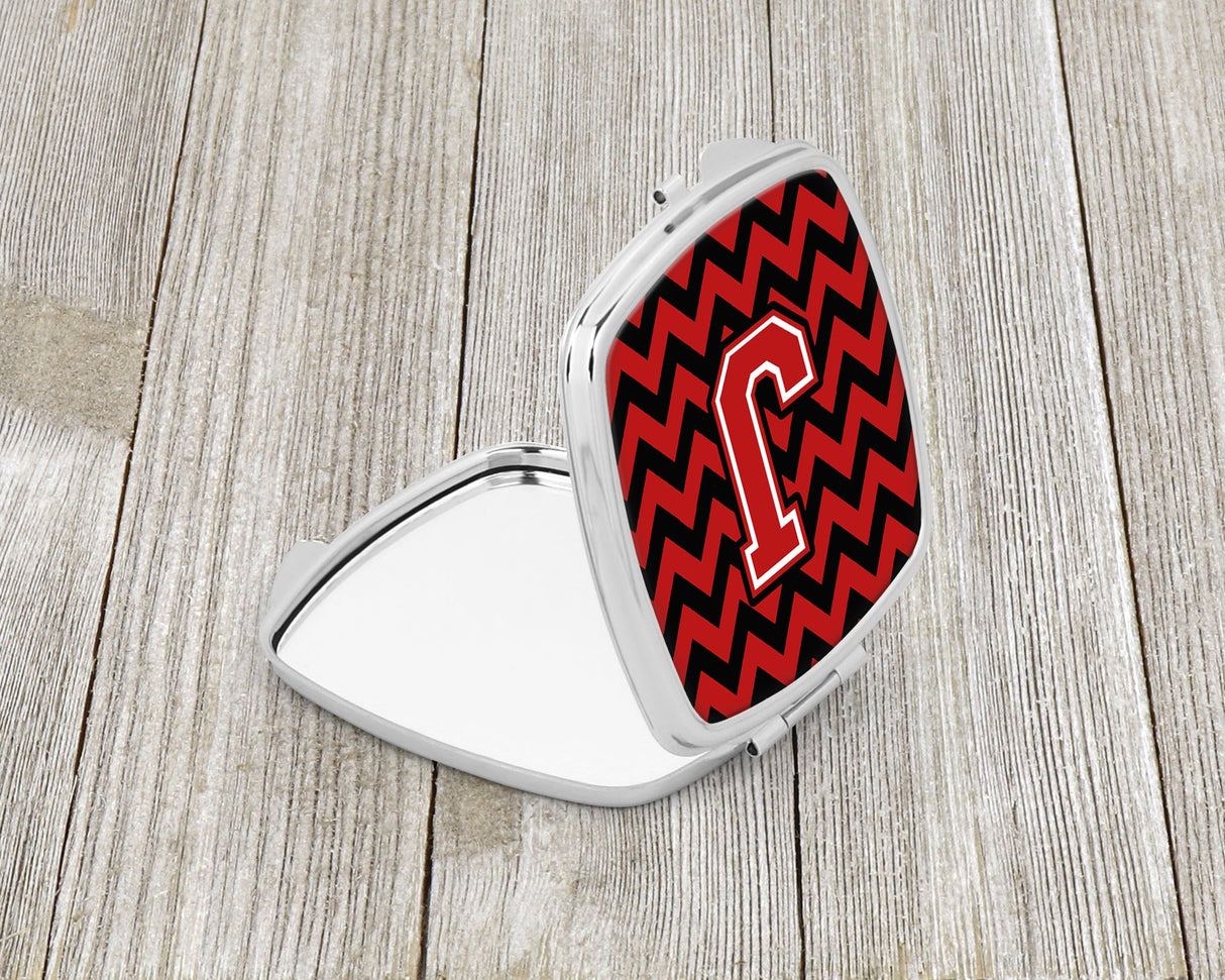 Letter J Chevron Black and Red   Compact Mirror CJ1047-JSCM by Caroline's Treasures