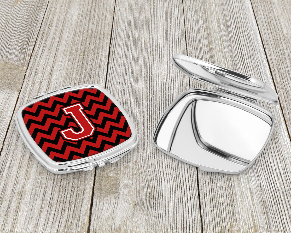 Letter J Chevron Black and Red   Compact Mirror CJ1047-JSCM by Caroline's Treasures