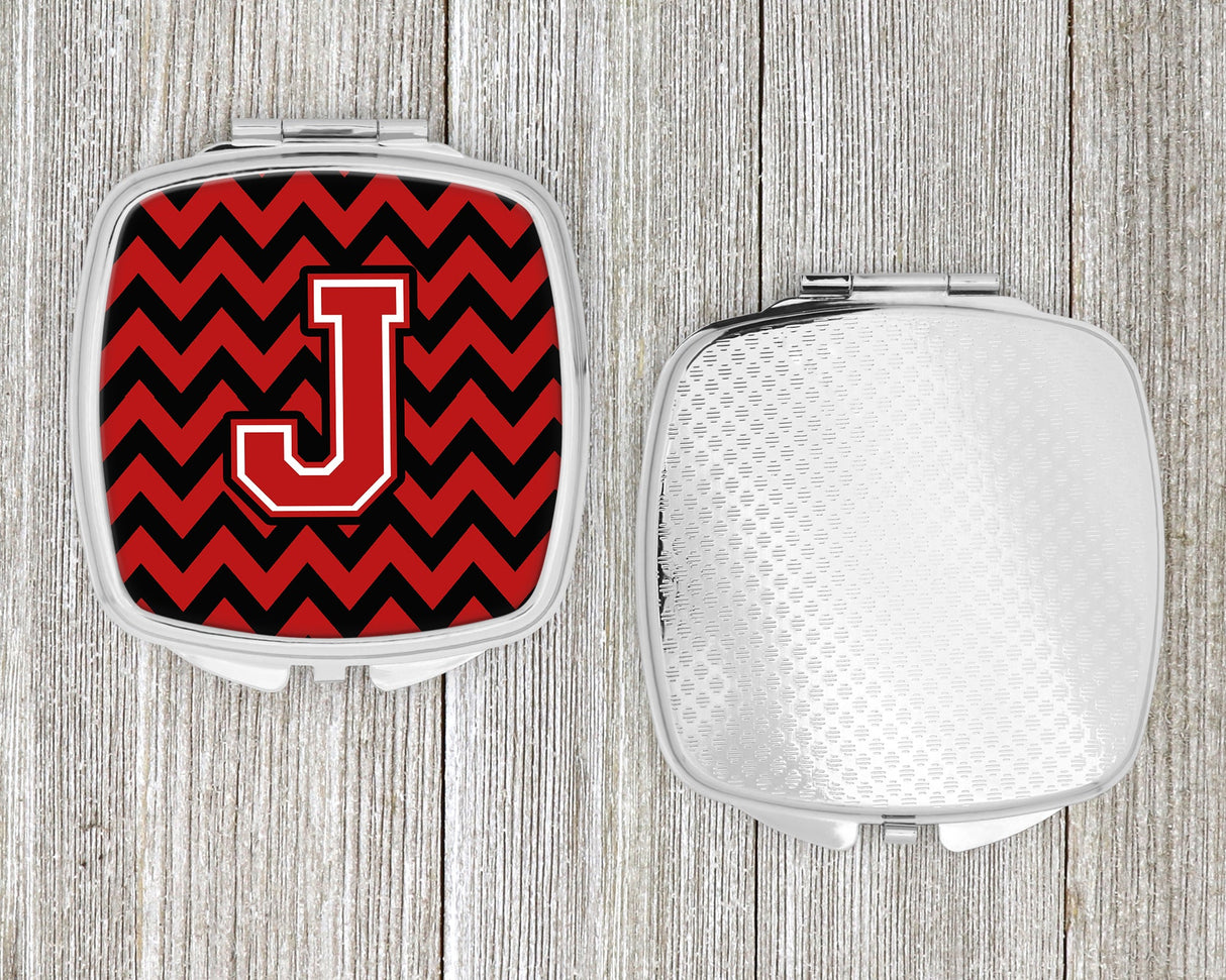 Letter J Chevron Black and Red   Compact Mirror CJ1047-JSCM by Caroline's Treasures