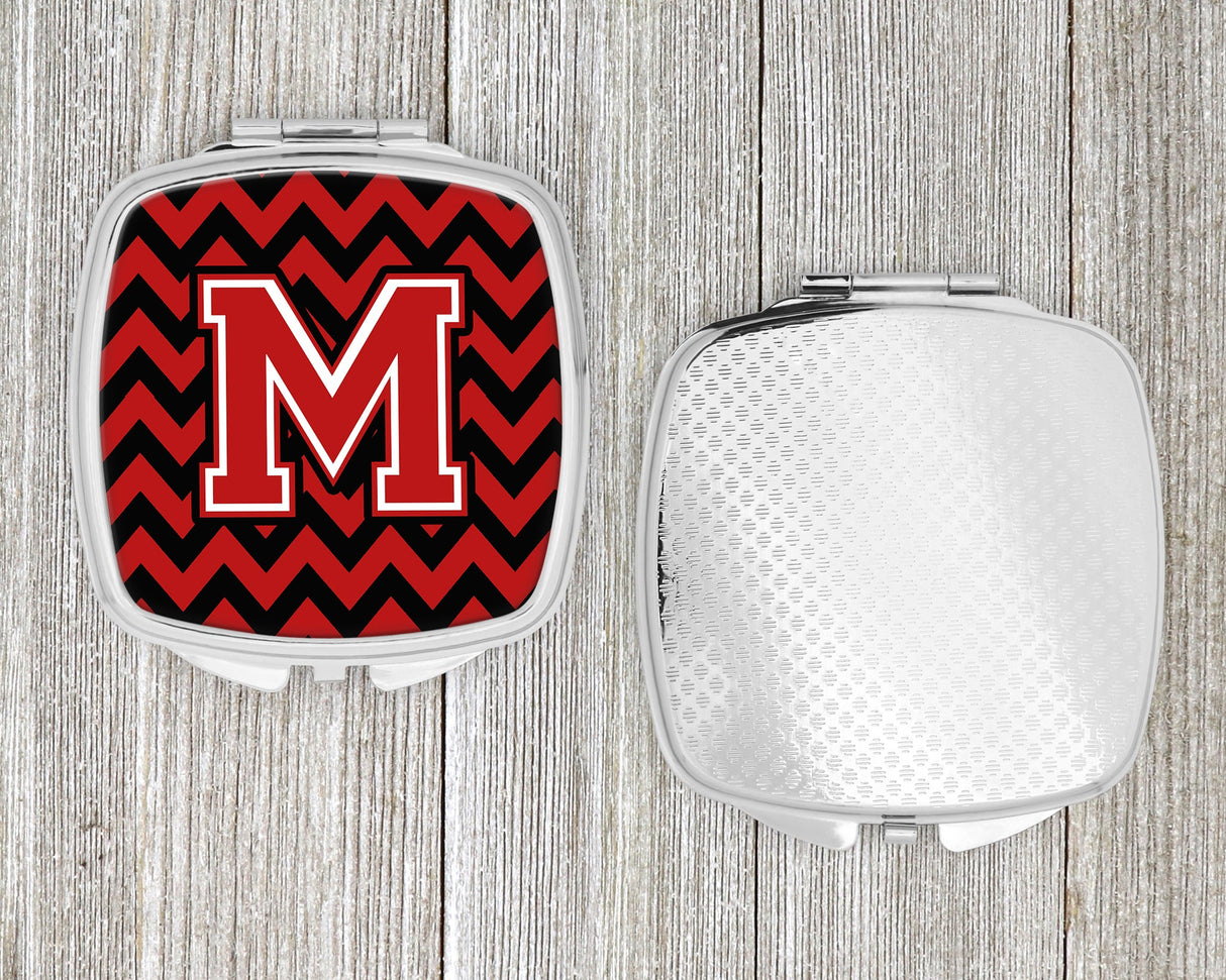 Letter M Chevron Black and Red   Compact Mirror CJ1047-MSCM by Caroline's Treasures