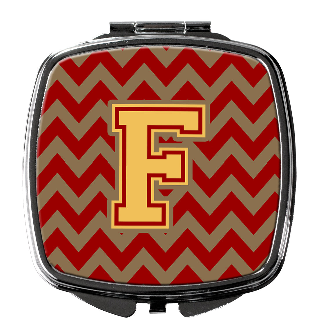 Letter F Chevron Garnet and Gold  Compact Mirror CJ1048-FSCM by Caroline's Treasures