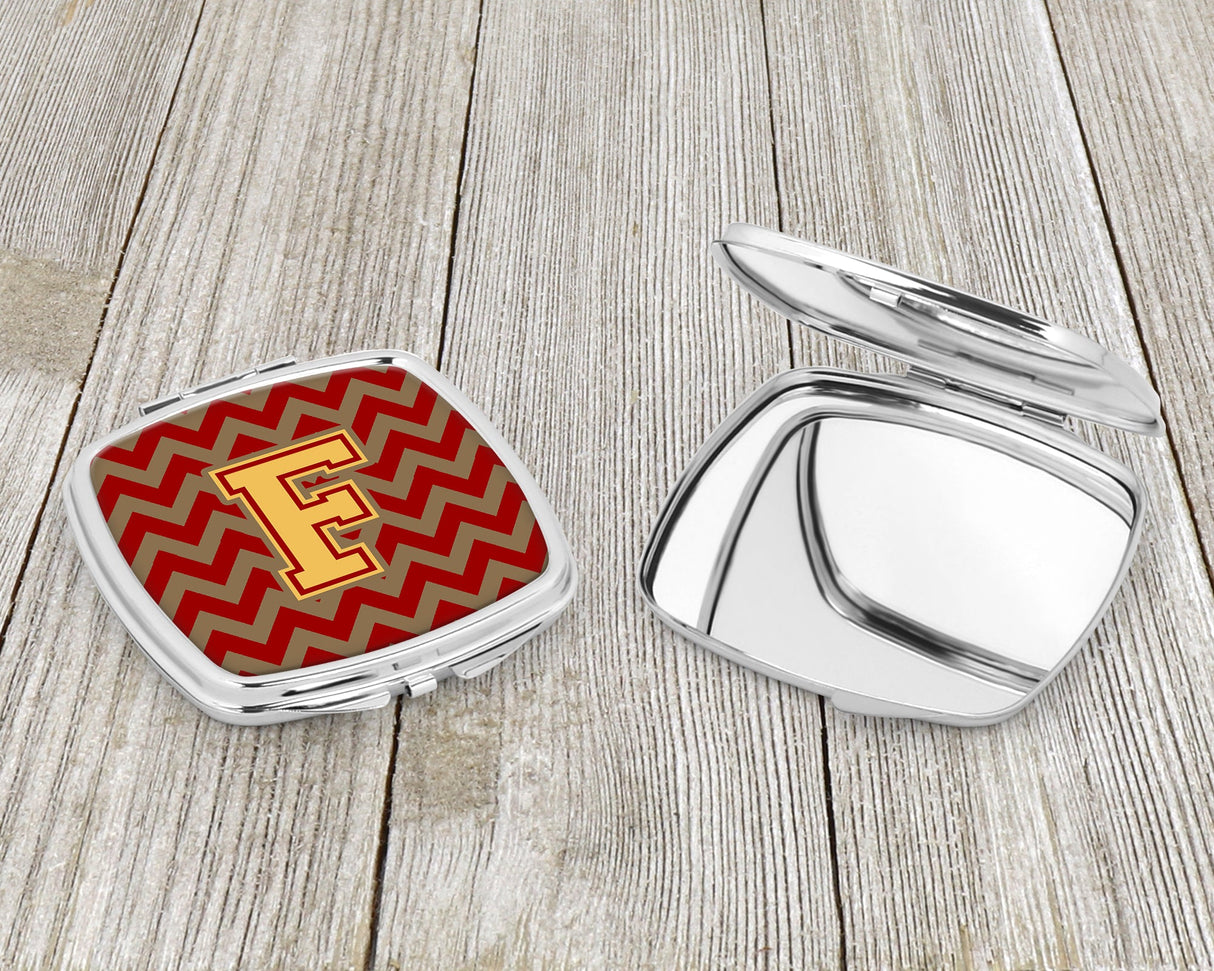 Letter F Chevron Garnet and Gold  Compact Mirror CJ1048-FSCM by Caroline's Treasures