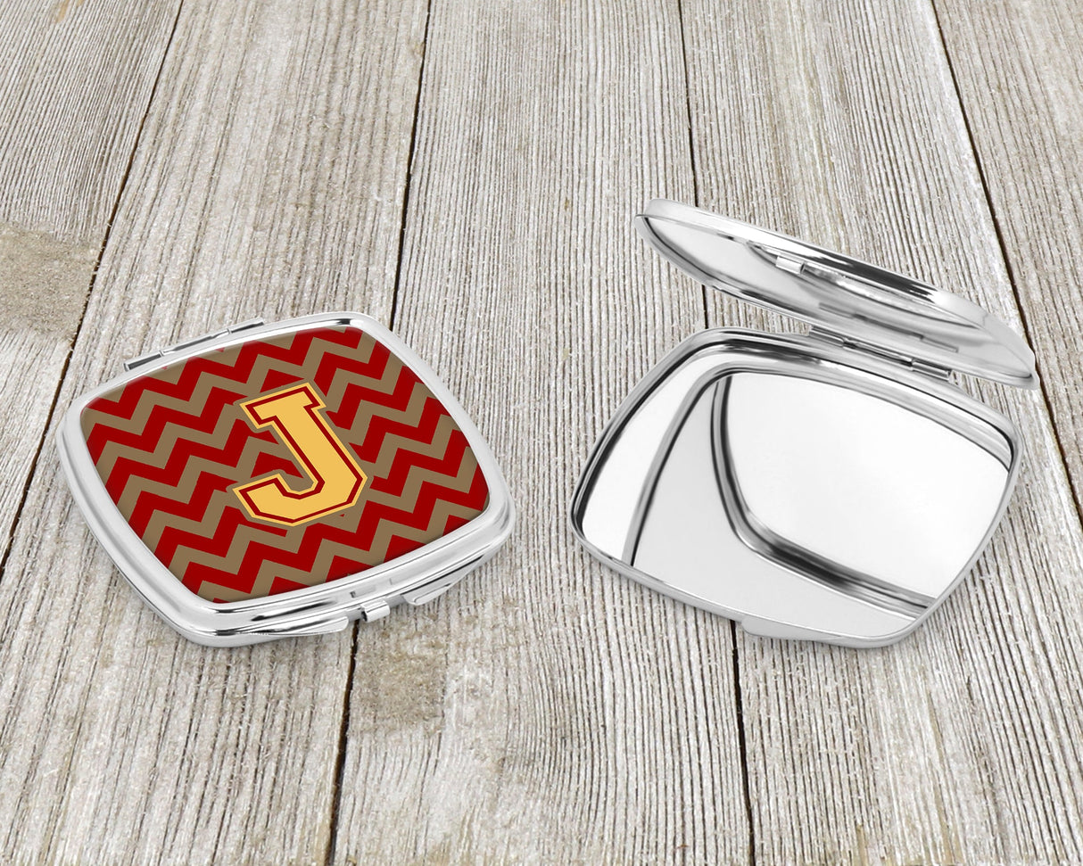 Letter J Chevron Garnet and Gold  Compact Mirror CJ1048-JSCM by Caroline's Treasures