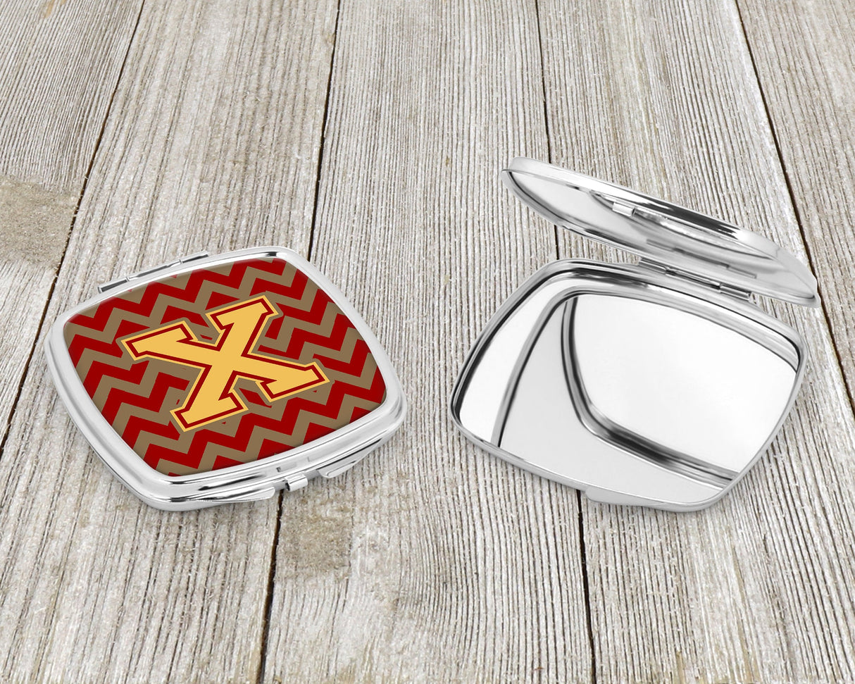 Letter X Chevron Garnet and Gold  Compact Mirror CJ1048-XSCM by Caroline's Treasures