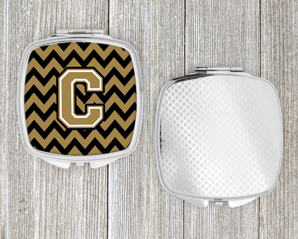 Letter C Chevron Black and Gold  Compact Mirror CJ1050-CSCM by Caroline's Treasures