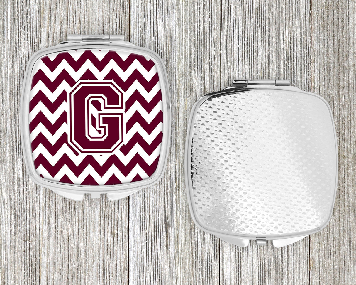 Letter G Chevron Maroon and White  Compact Mirror CJ1051-GSCM by Caroline's Treasures