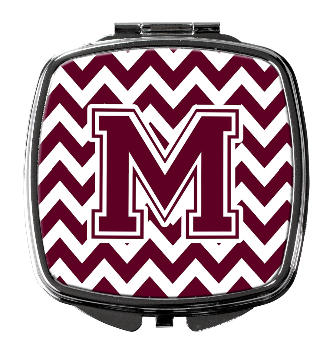 Letter M Chevron Maroon and White  Compact Mirror CJ1051-MSCM by Caroline's Treasures