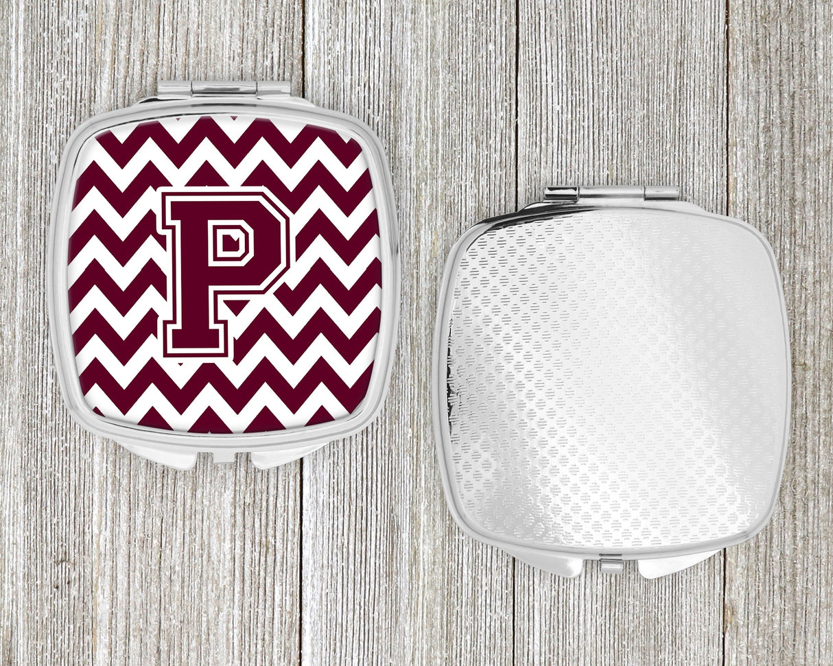 Letter P Chevron Maroon and White  Compact Mirror CJ1051-PSCM by Caroline's Treasures