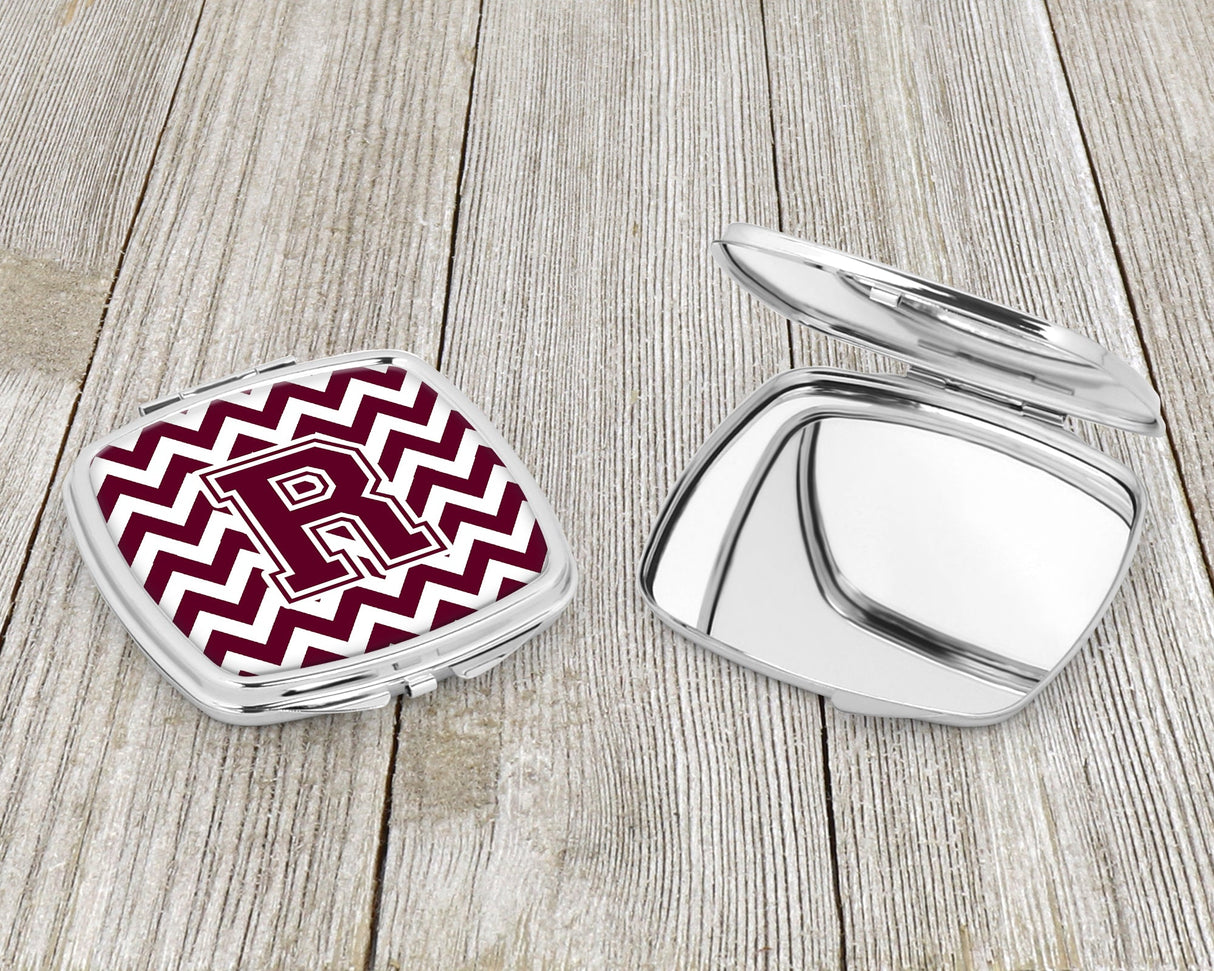 Letter R Chevron Maroon and White  Compact Mirror CJ1051-RSCM by Caroline's Treasures