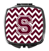 Letter S Chevron Maroon and White  Compact Mirror CJ1051-SSCM by Caroline's Treasures