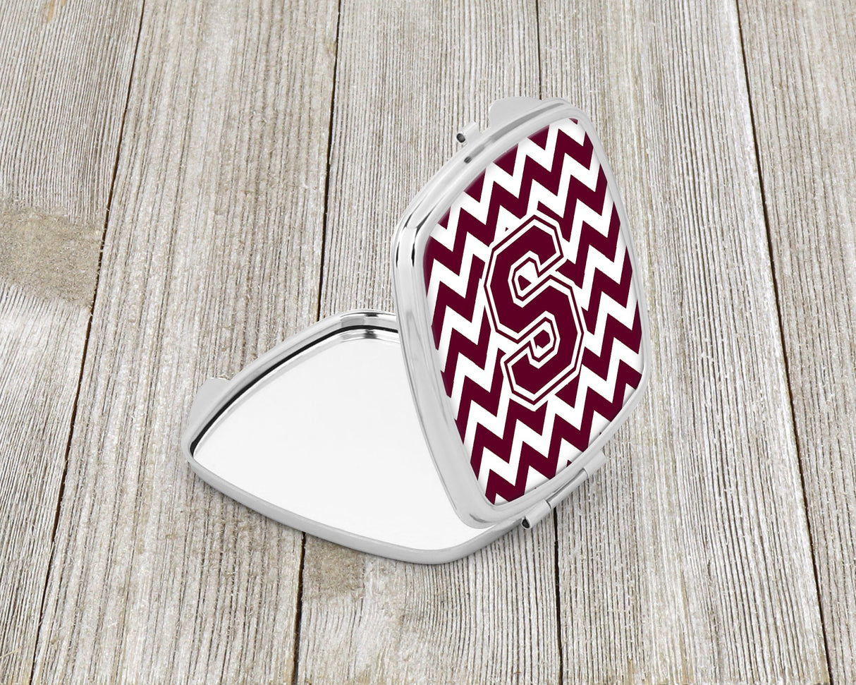 Letter S Chevron Maroon and White  Compact Mirror CJ1051-SSCM by Caroline's Treasures