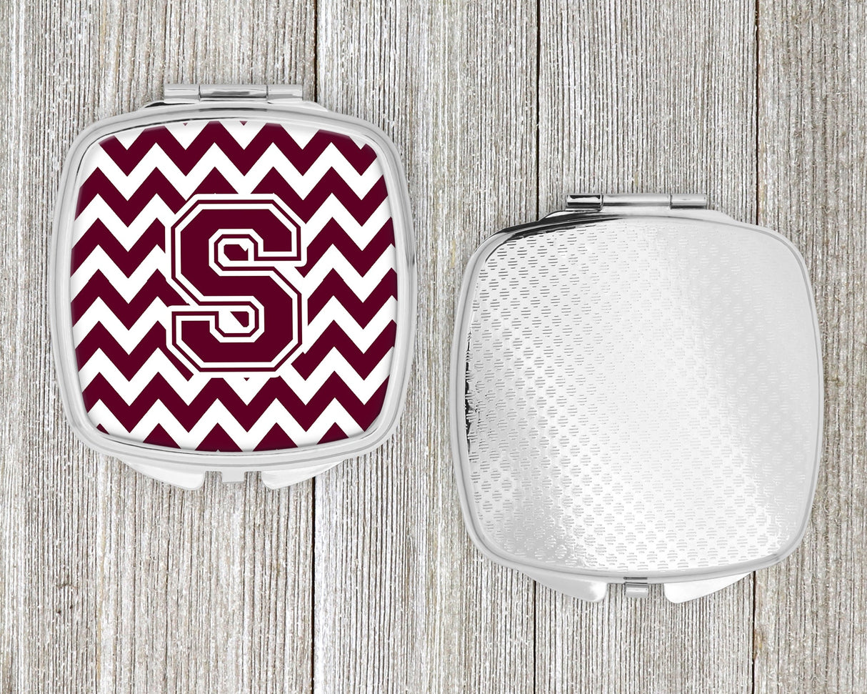 Letter S Chevron Maroon and White  Compact Mirror CJ1051-SSCM by Caroline's Treasures