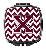 Letter X Chevron Maroon and White  Compact Mirror CJ1051-XSCM by Caroline's Treasures