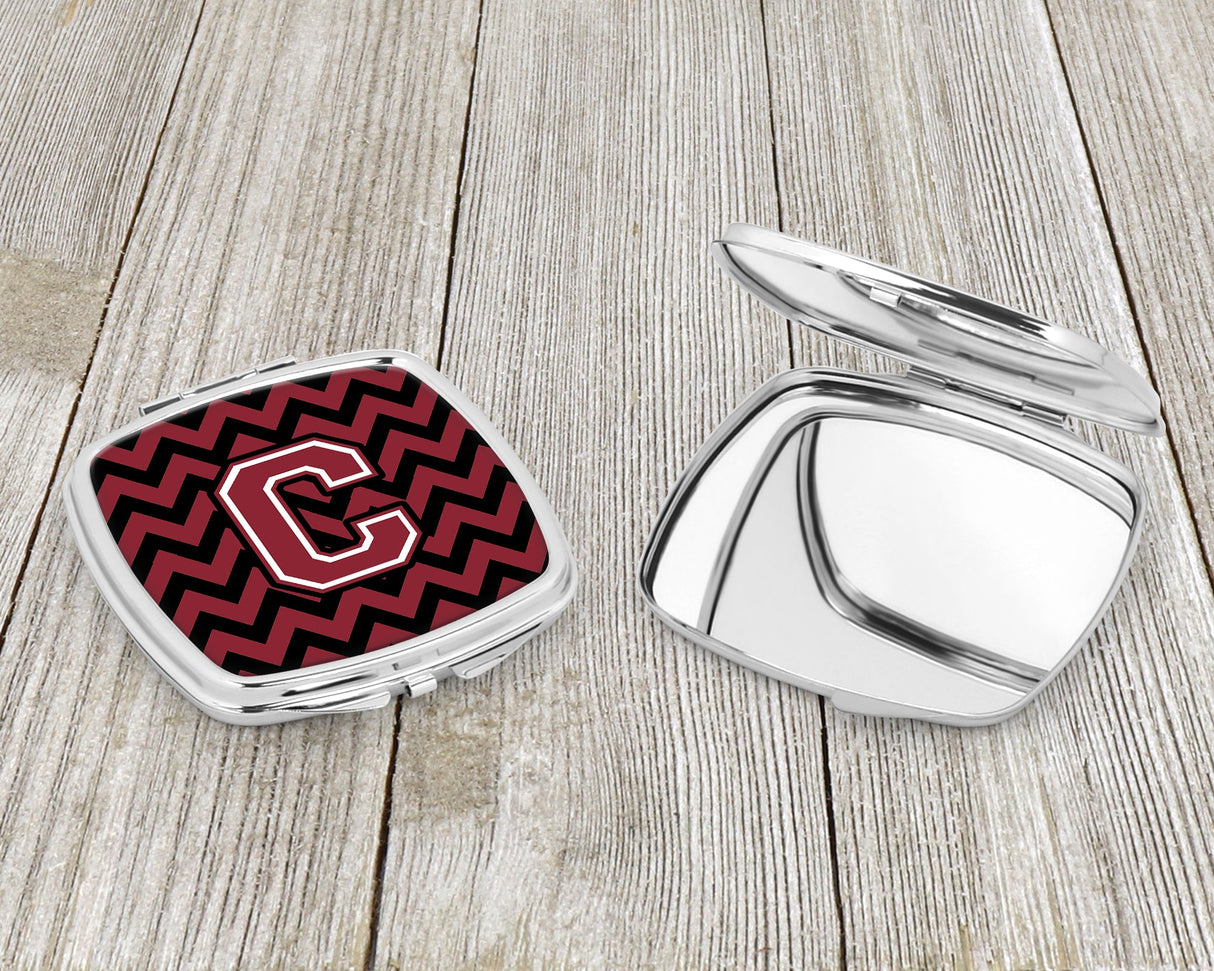 Letter C Chevron Garnet and Black  Compact Mirror CJ1052-CSCM by Caroline's Treasures