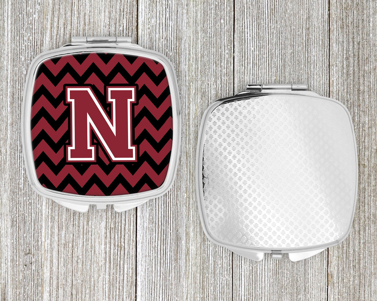 Letter N Chevron Garnet and Black  Compact Mirror CJ1052-NSCM by Caroline's Treasures