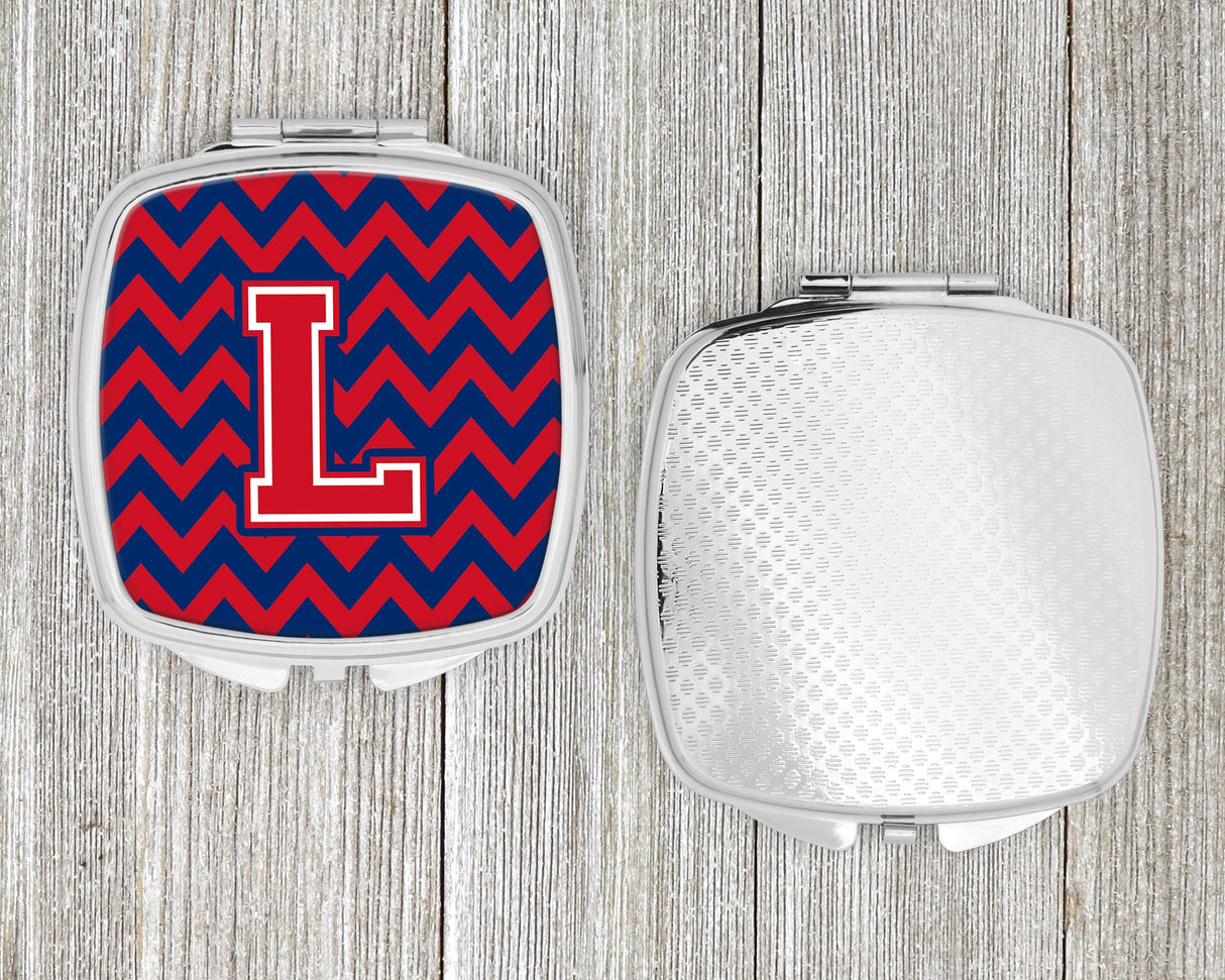 Letter L Chevron Yale Blue and Crimson Compact Mirror CJ1054-LSCM by Caroline's Treasures