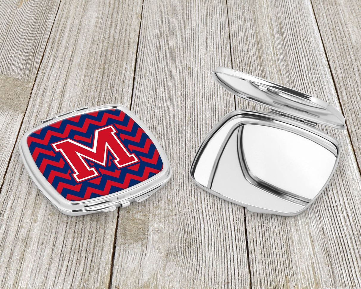 Letter M Chevron Yale Blue and Crimson Compact Mirror CJ1054-MSCM by Caroline's Treasures