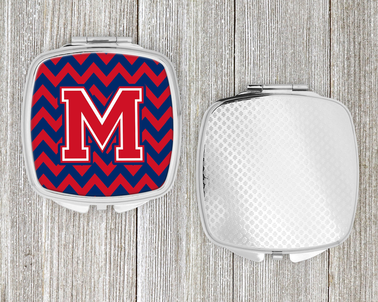 Letter M Chevron Yale Blue and Crimson Compact Mirror CJ1054-MSCM by Caroline's Treasures