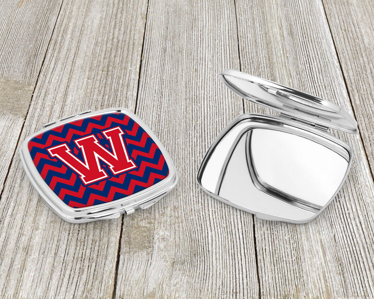 Letter W Chevron Yale Blue and Crimson Compact Mirror CJ1054-WSCM by Caroline's Treasures