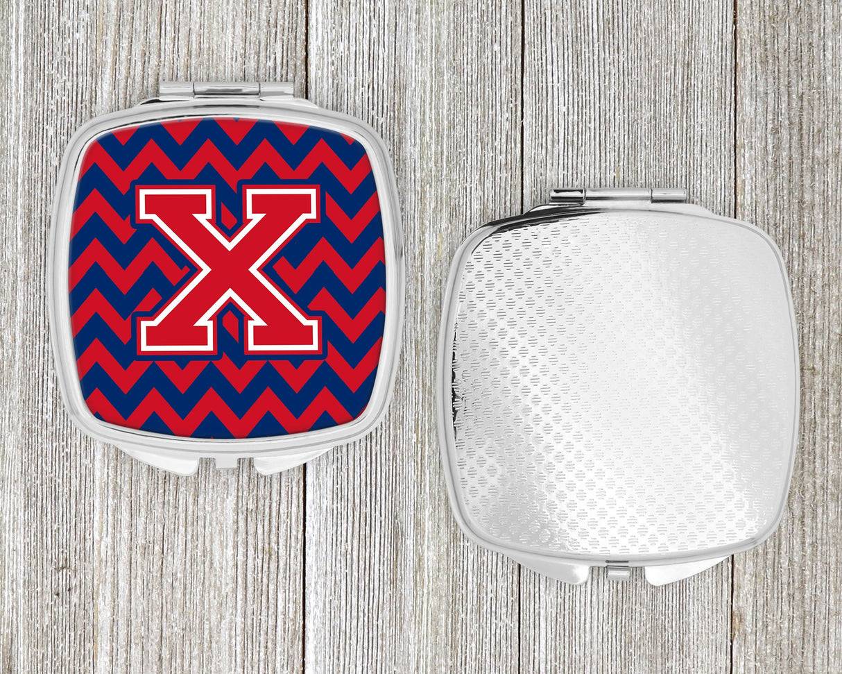 Letter X Chevron Yale Blue and Crimson Compact Mirror CJ1054-XSCM by Caroline's Treasures