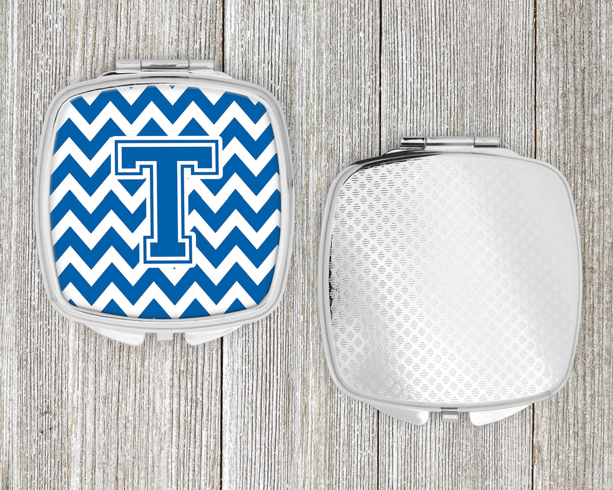 Letter T Chevron Blue and White Compact Mirror CJ1056-TSCM by Caroline's Treasures