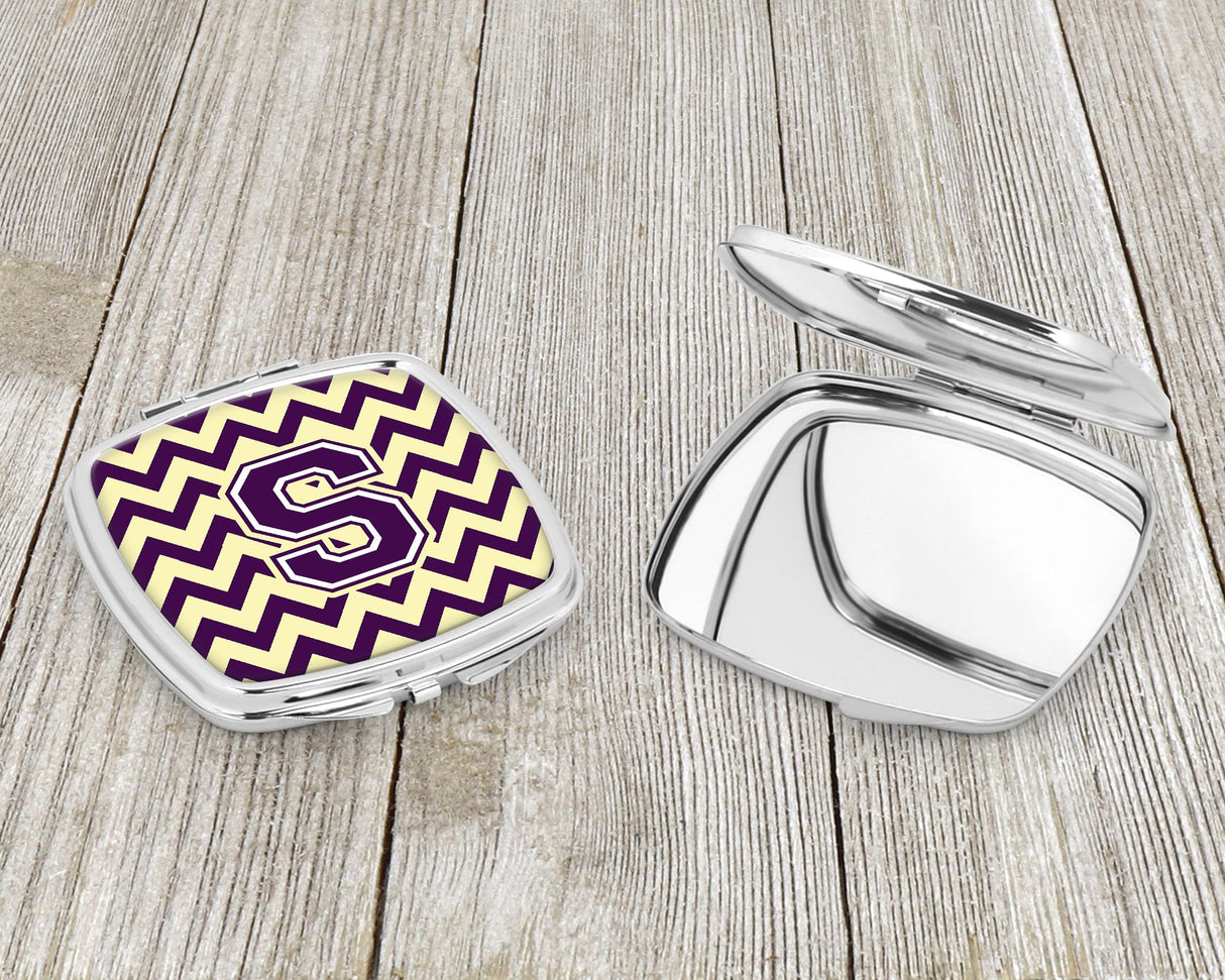 Letter S Chevron Purple and Gold Compact Mirror CJ1058-SSCM by Caroline's Treasures