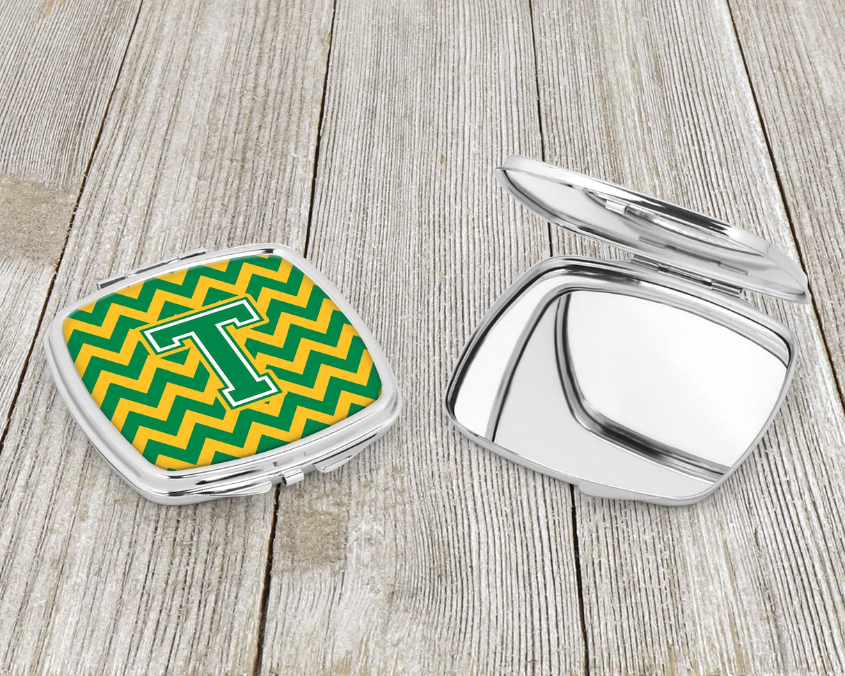 Letter T Chevron Green and Gold Compact Mirror CJ1059-TSCM by Caroline's Treasures