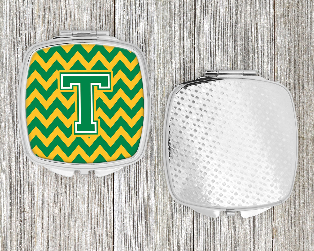 Letter T Chevron Green and Gold Compact Mirror CJ1059-TSCM by Caroline's Treasures