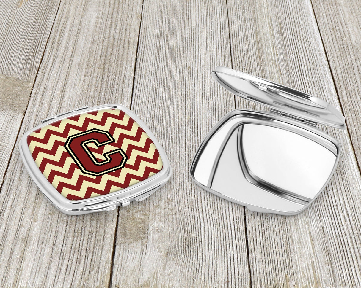 Letter C Chevron Maroon and Gold Compact Mirror CJ1061-CSCM by Caroline's Treasures