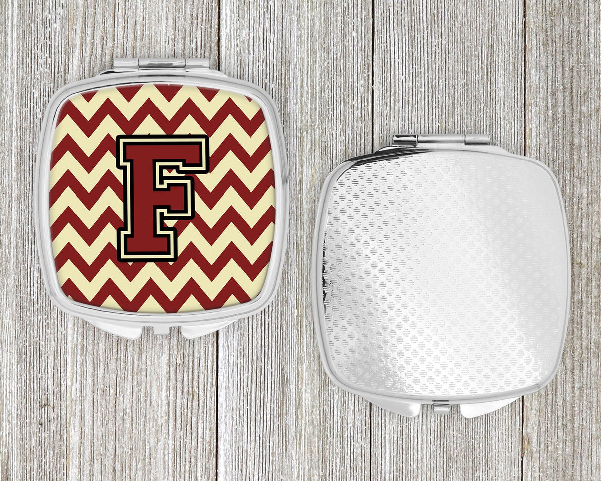 Letter F Chevron Maroon and Gold Compact Mirror CJ1061-FSCM by Caroline's Treasures