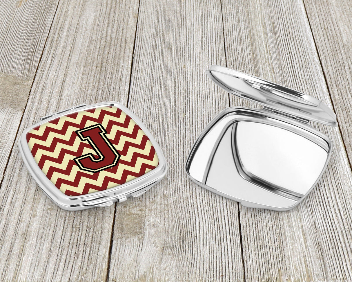 Letter J Chevron Maroon and Gold Compact Mirror CJ1061-JSCM by Caroline's Treasures