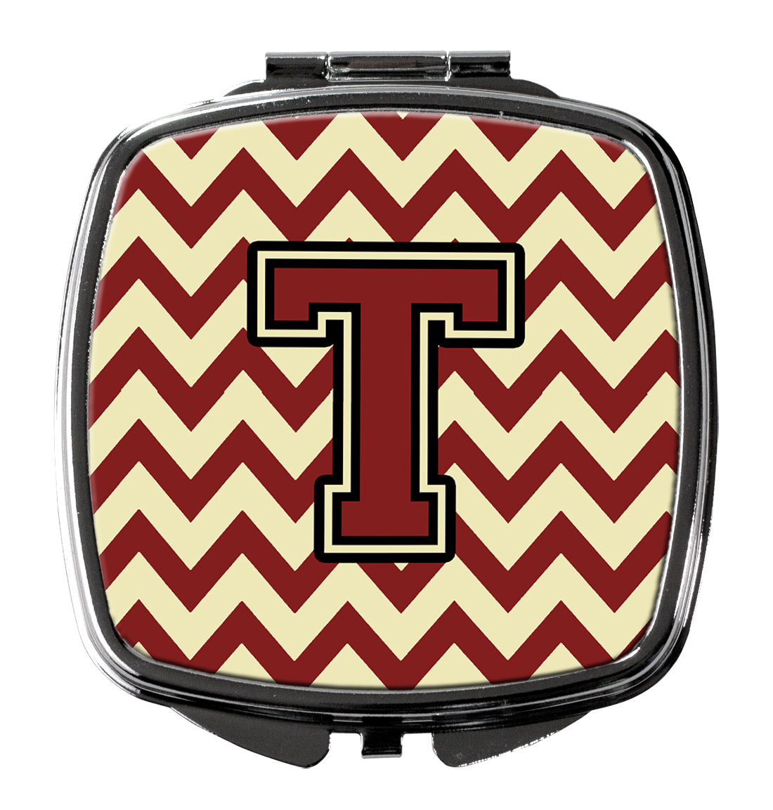 Letter T Chevron Maroon and Gold Compact Mirror CJ1061-TSCM by Caroline's Treasures