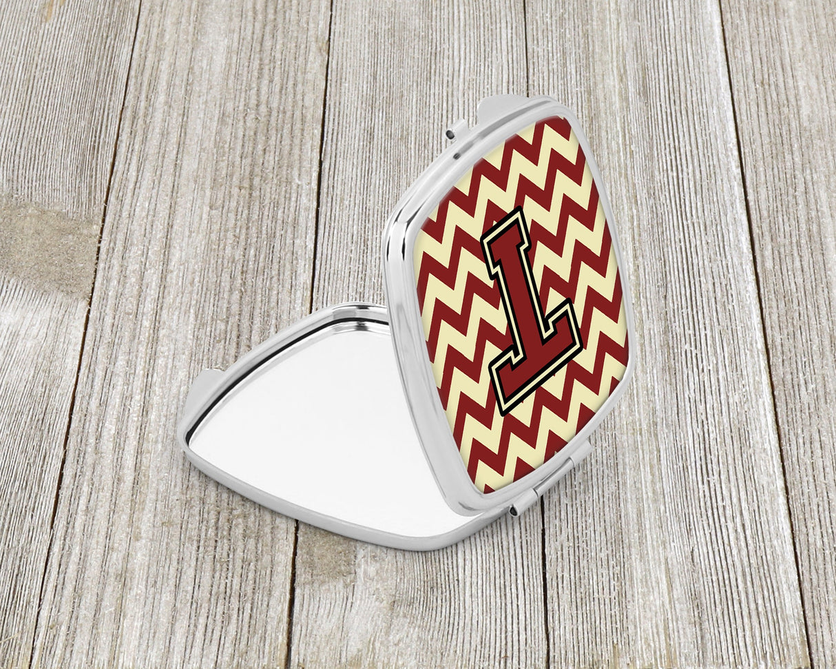 Letter T Chevron Maroon and Gold Compact Mirror CJ1061-TSCM by Caroline's Treasures