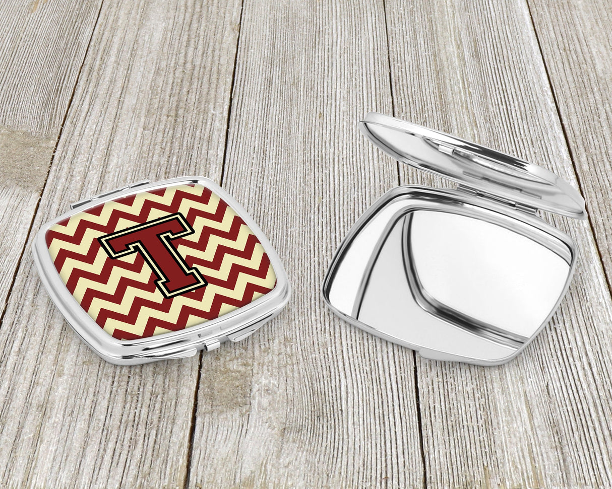 Letter T Chevron Maroon and Gold Compact Mirror CJ1061-TSCM by Caroline's Treasures