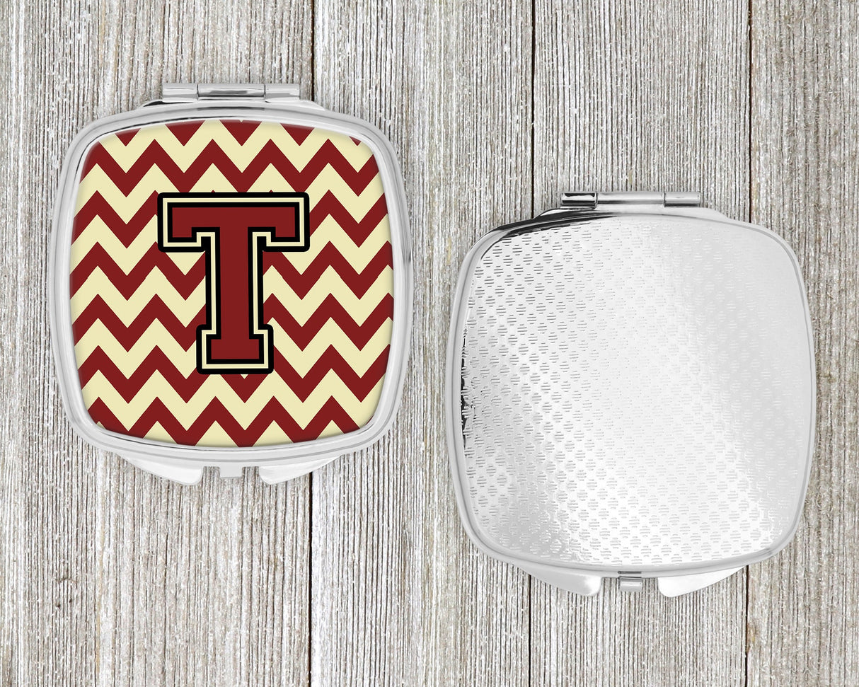 Letter T Chevron Maroon and Gold Compact Mirror CJ1061-TSCM by Caroline's Treasures