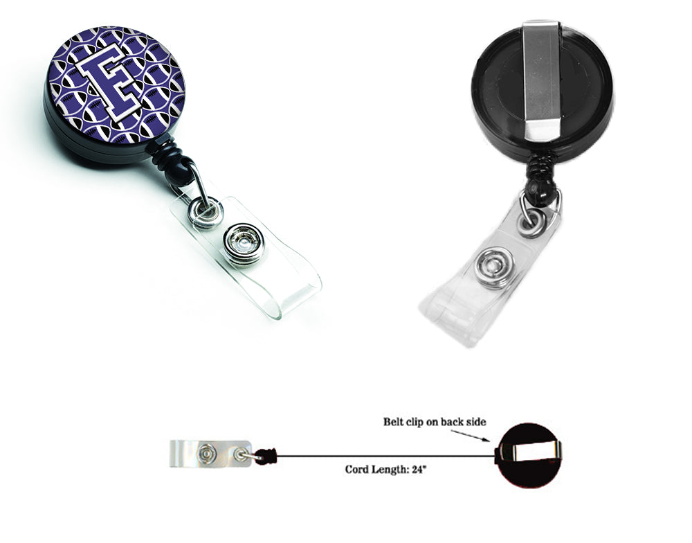 Letter F Football Purple and White Retractable Badge Reel CJ1068-FBR by Caroline's Treasures