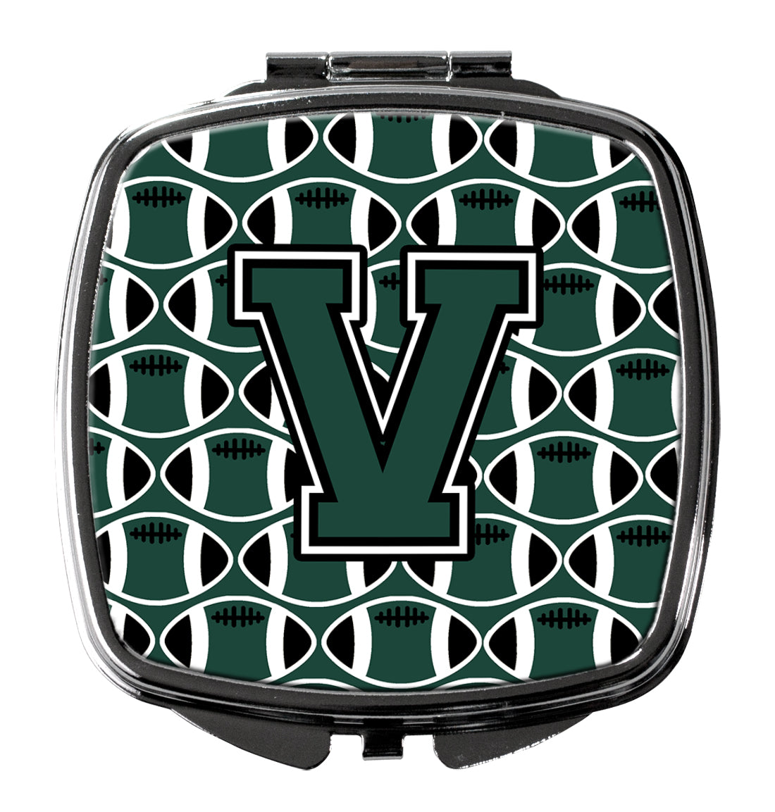 Letter V Football Green and White Compact Mirror CJ1071-VSCM by Caroline's Treasures