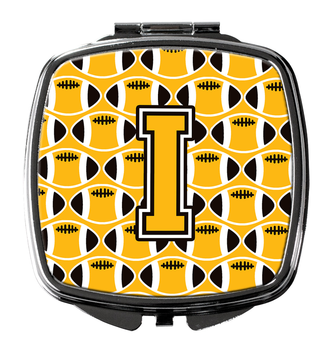 Letter I Football Black, Old Gold and White Compact Mirror CJ1080-ISCM by Caroline's Treasures