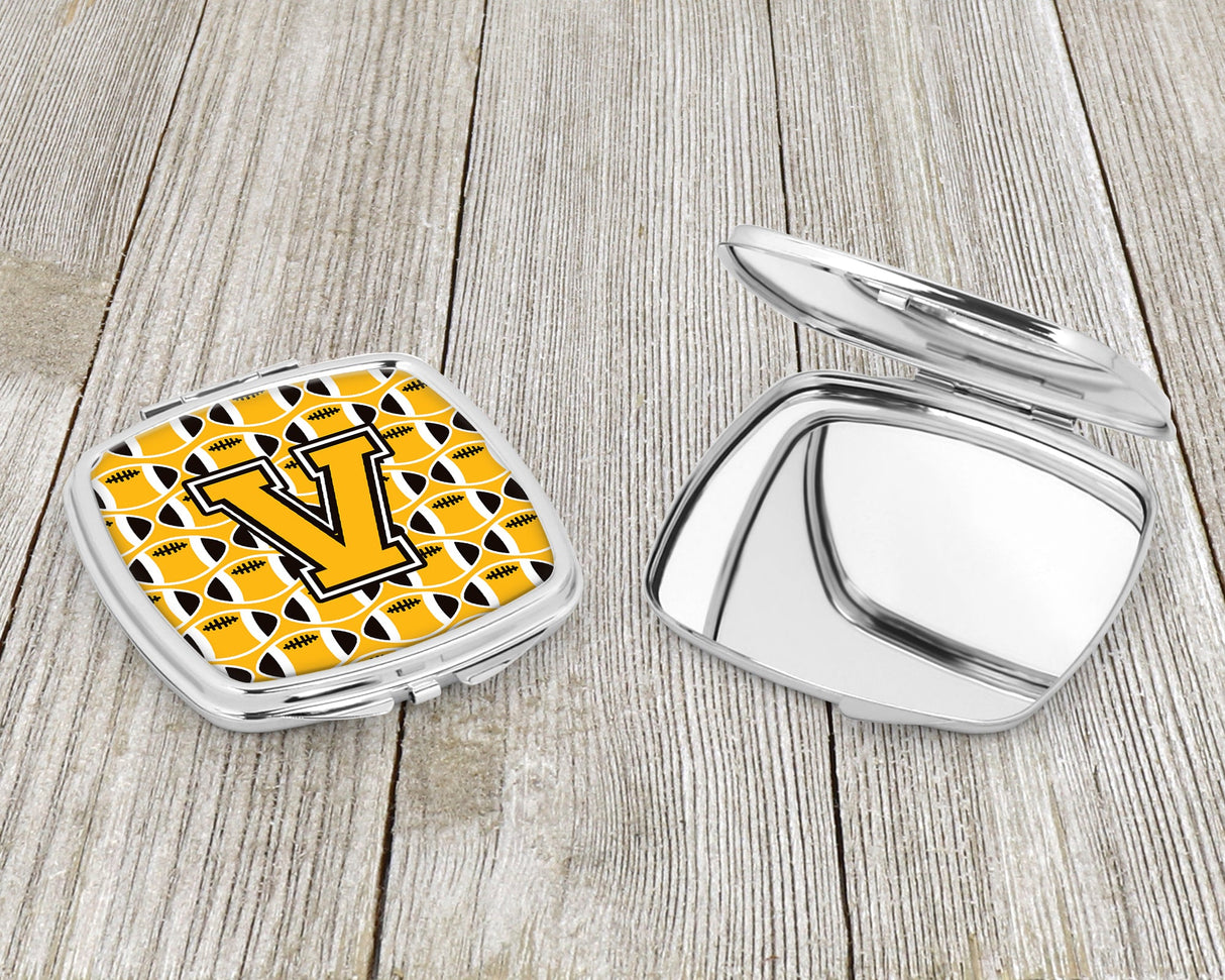 Letter V Football Black, Old Gold and White Compact Mirror CJ1080-VSCM by Caroline's Treasures