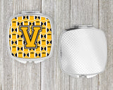 Letter V Football Black, Old Gold and White Compact Mirror CJ1080-VSCM by Caroline's Treasures