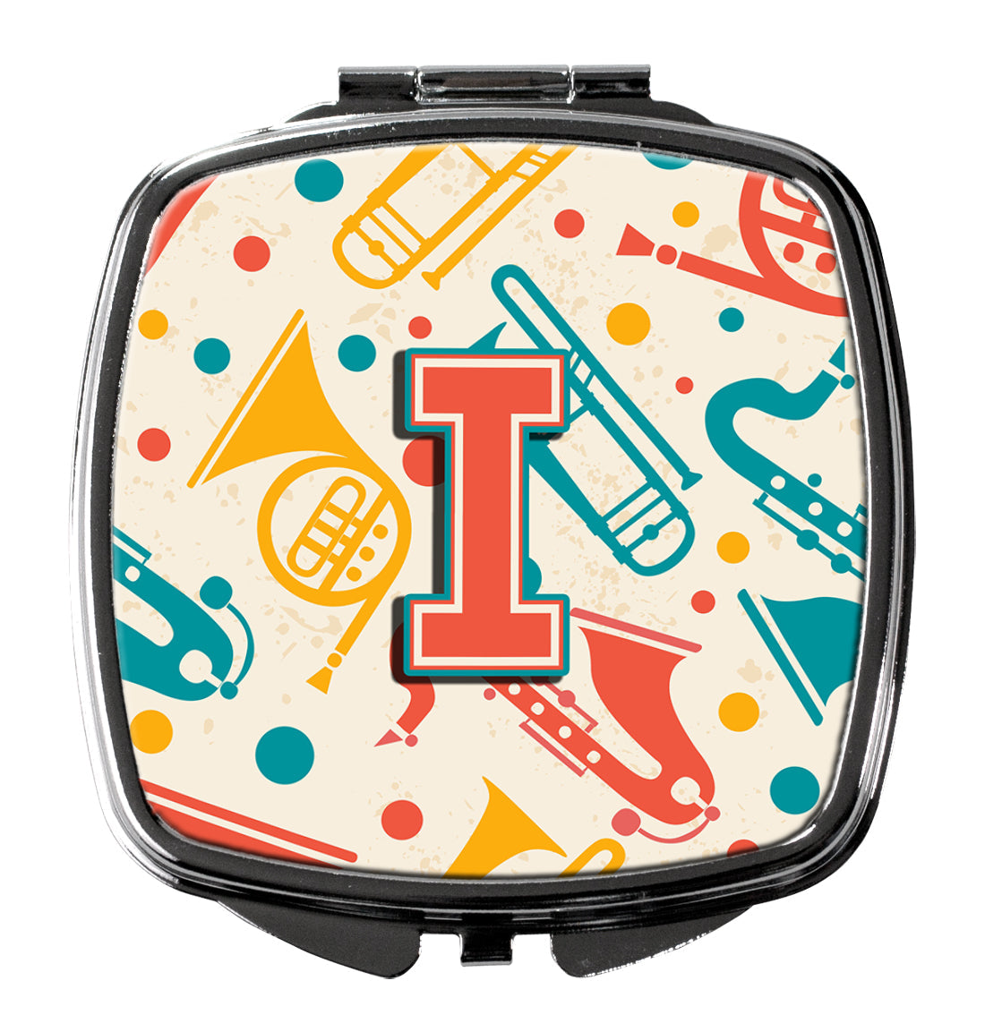 Letter I Retro Teal Orange Musical Instruments Initial Compact Mirror CJ2001-ISCM by Caroline's Treasures