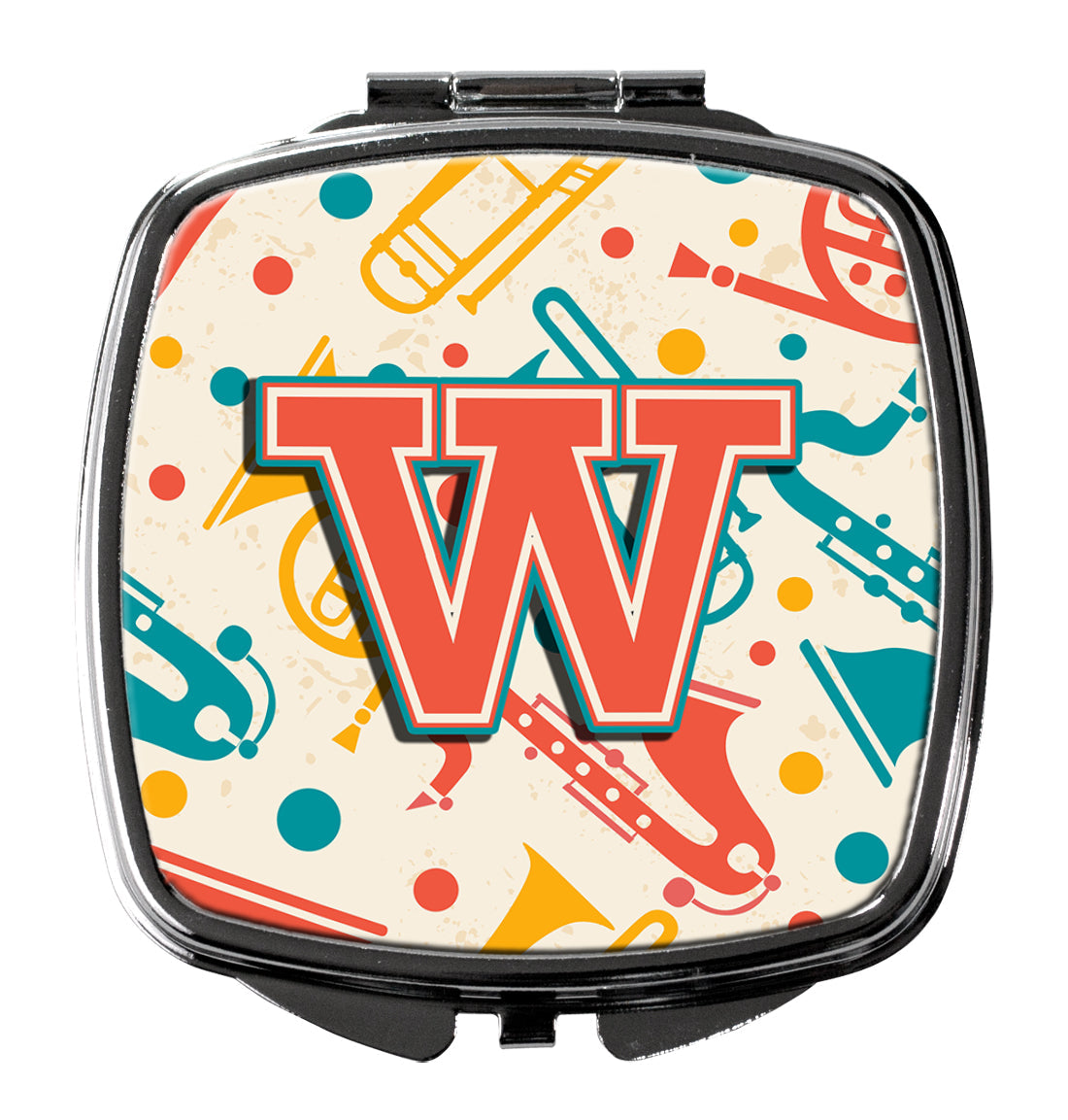 Letter W Retro Teal Orange Musical Instruments Initial Compact Mirror CJ2001-WSCM by Caroline's Treasures