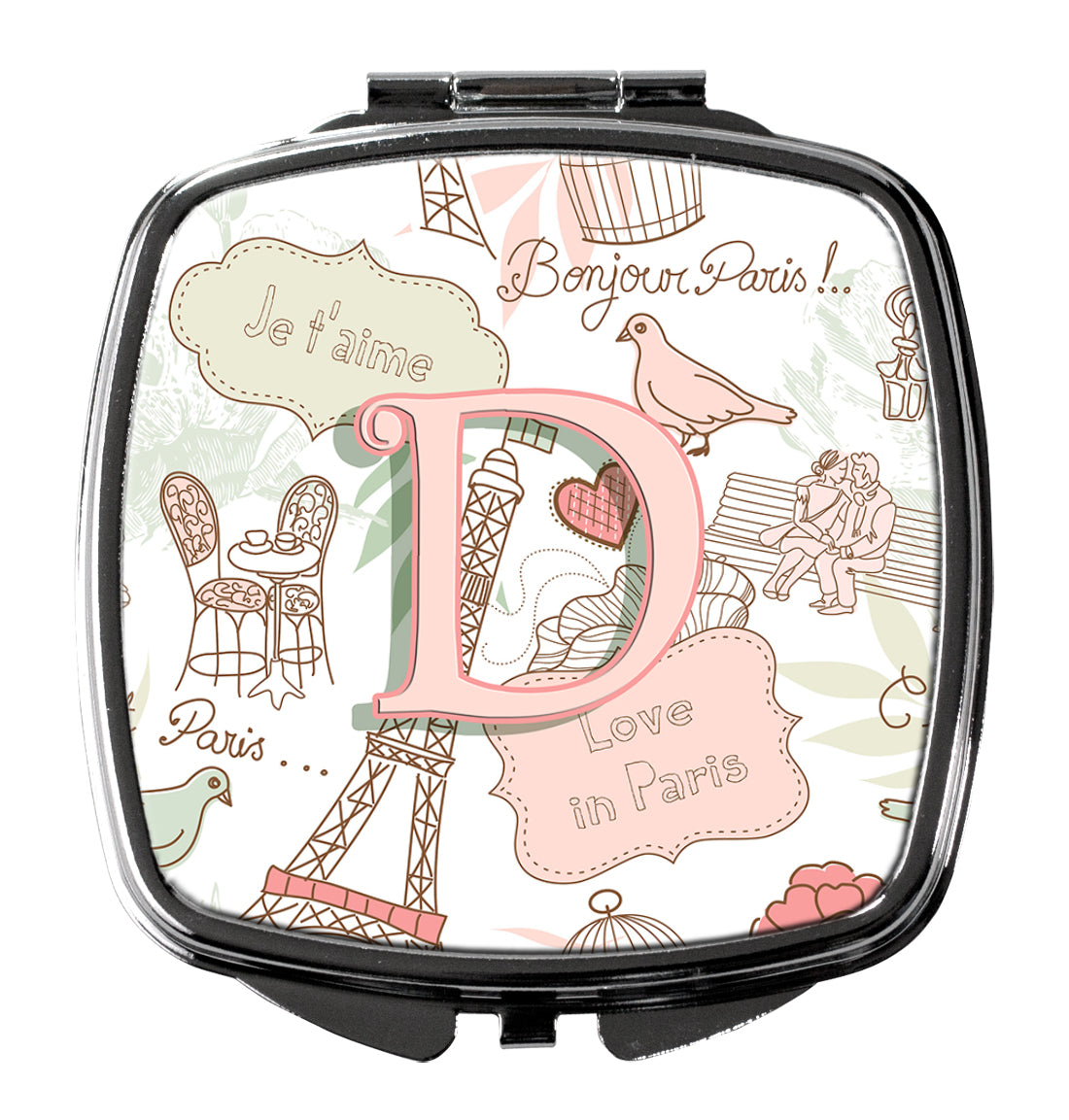 Letter D Love in Paris Pink Compact Mirror CJ2002-DSCM by Caroline's Treasures