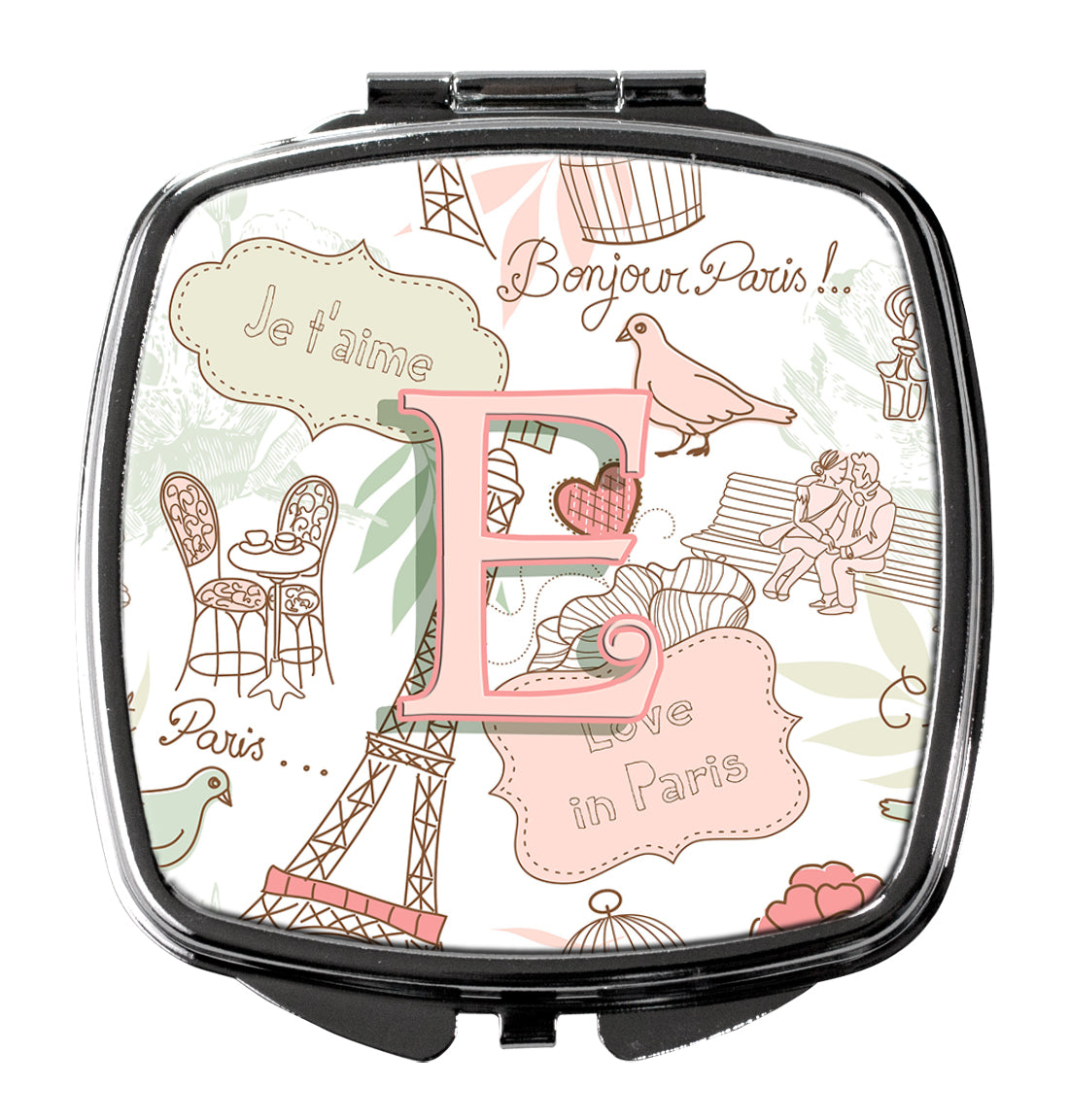 Letter E Love in Paris Pink Compact Mirror CJ2002-ESCM by Caroline's Treasures