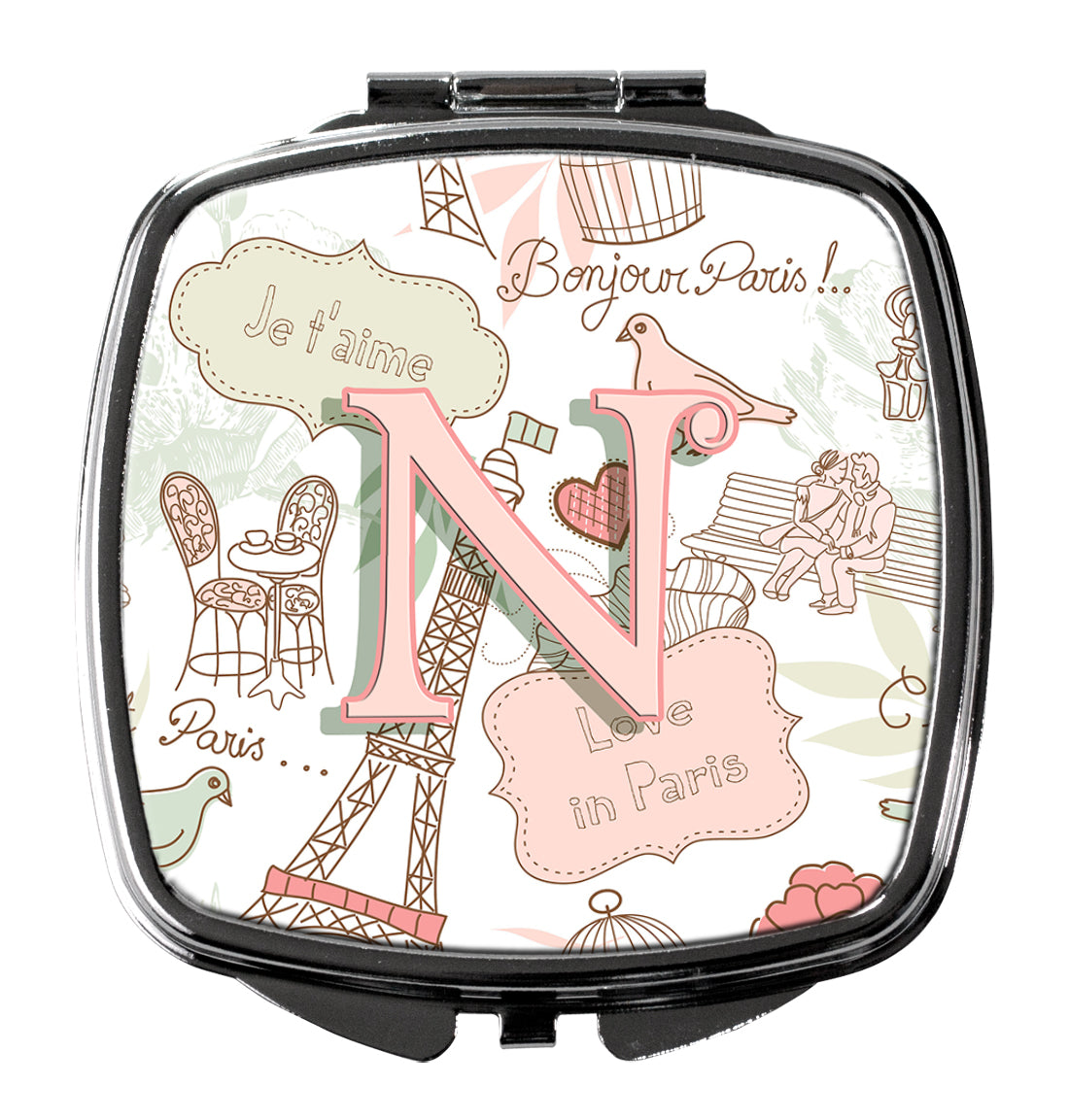 Letter N Love in Paris Pink Compact Mirror CJ2002-NSCM by Caroline's Treasures