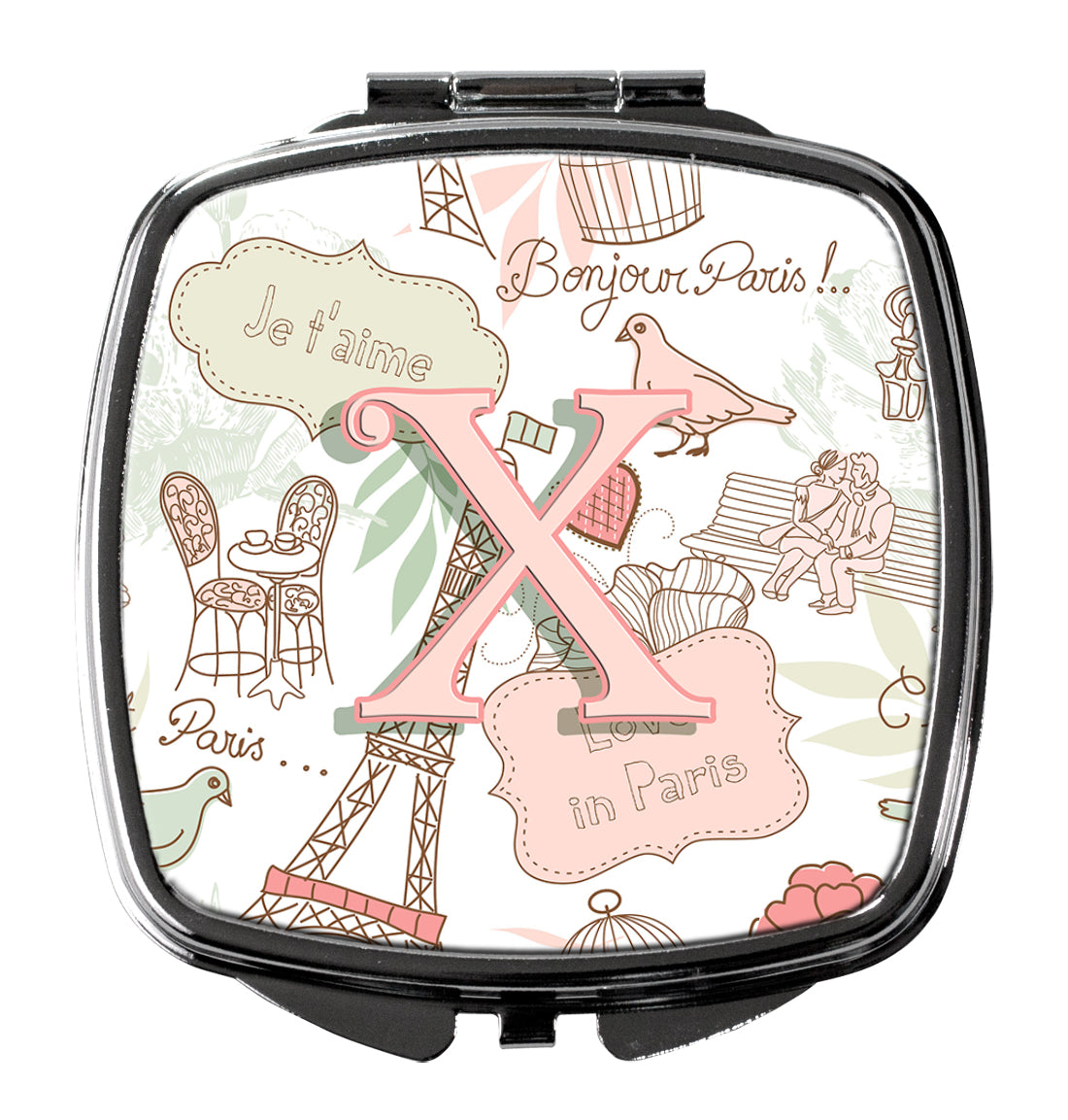 Letter X Love in Paris Pink Compact Mirror CJ2002-XSCM by Caroline's Treasures