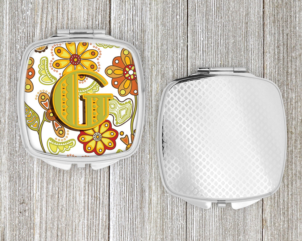 Letter G Floral Mustard and Green Compact Mirror CJ2003-GSCM by Caroline's Treasures