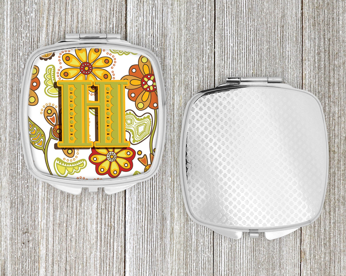 Letter H Floral Mustard and Green Compact Mirror CJ2003-HSCM by Caroline's Treasures