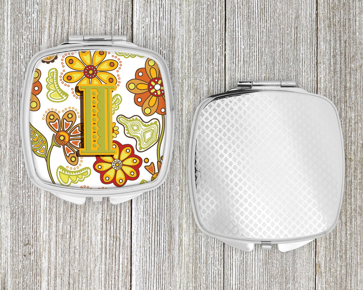 Letter I Floral Mustard and Green Compact Mirror CJ2003-ISCM by Caroline's Treasures