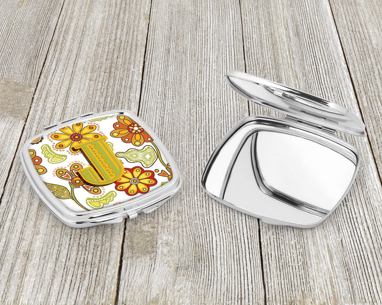 Letter J Floral Mustard and Green Compact Mirror CJ2003-JSCM by Caroline's Treasures